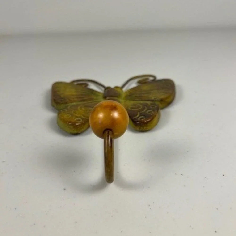 Vintage Style Metal Butterfly Wall Hook Antiqued Gold Green Verdigris 8